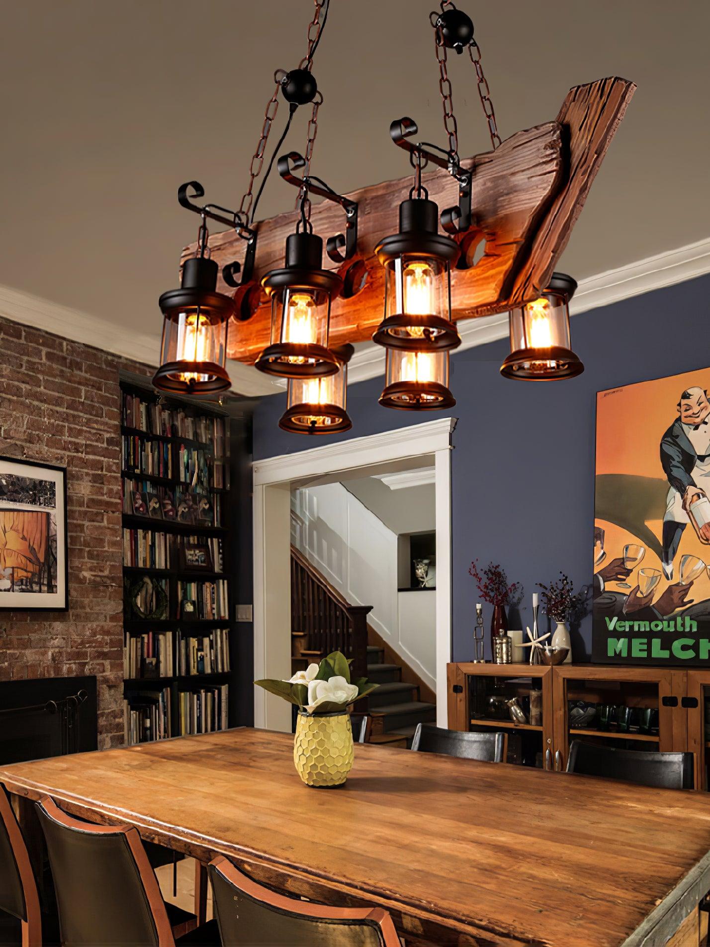 Rustic Industrial Wood Chandelier Nautical Farmhouse Hanging Ceiling Light