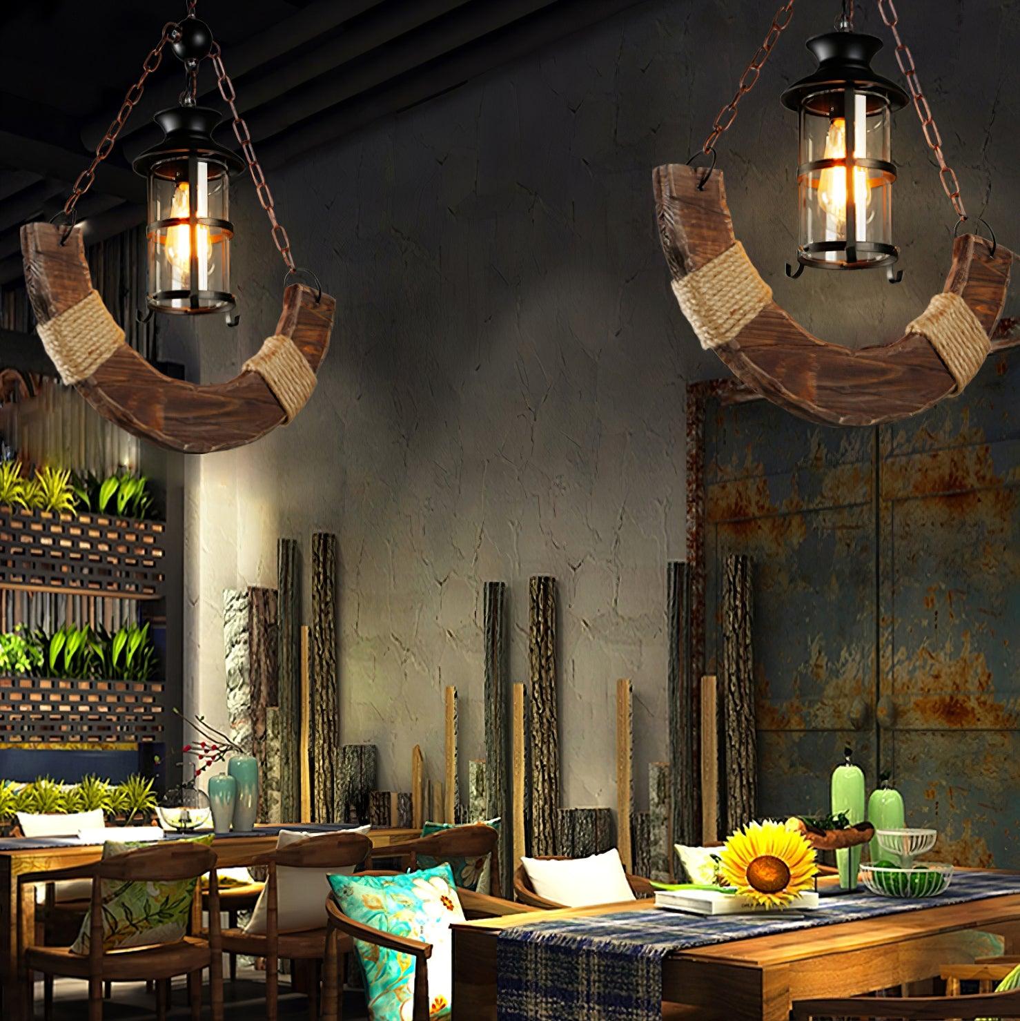 Rustic Industrial Wood Chandelier Nautical Farmhouse Hanging Ceiling Light