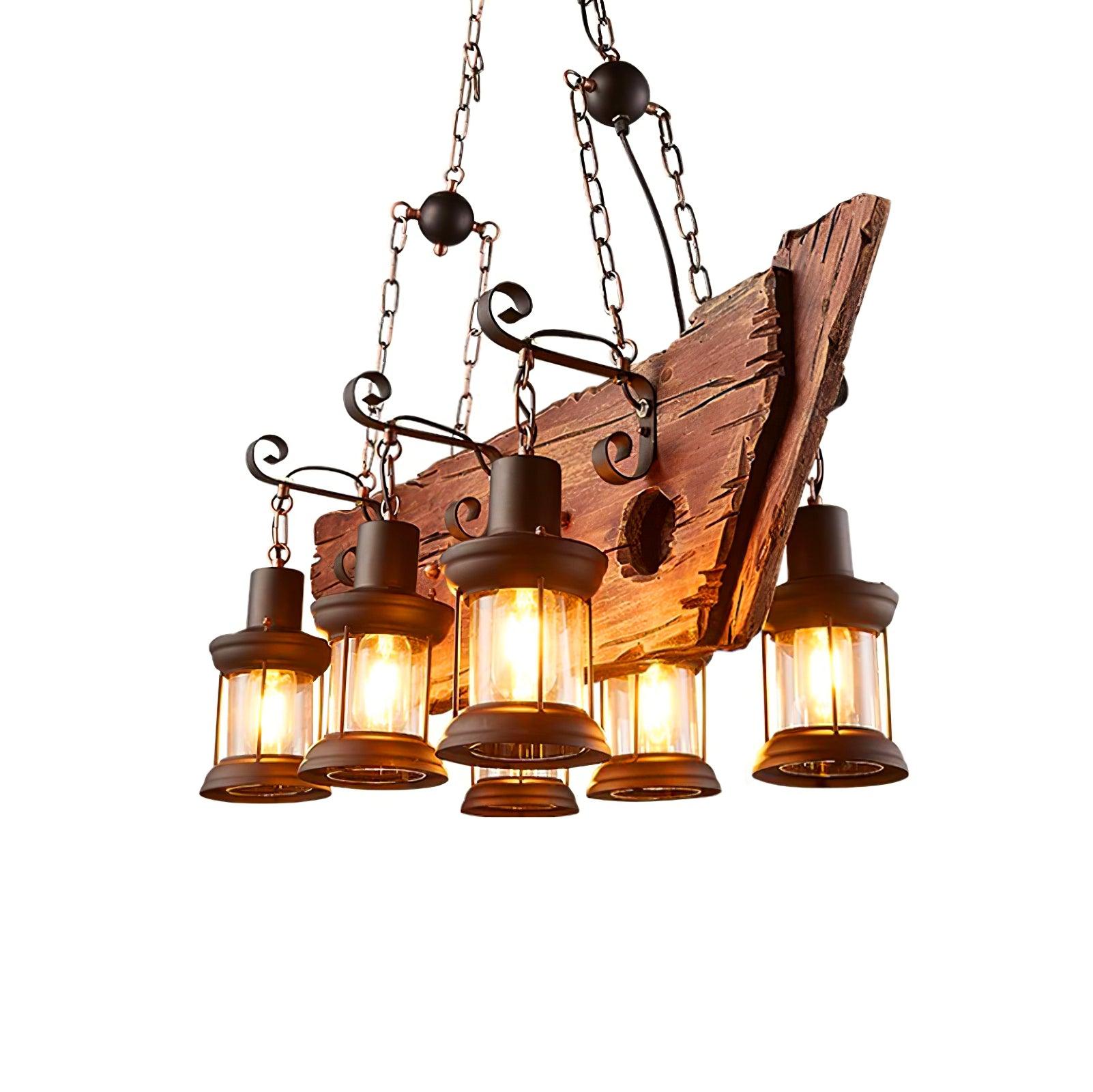 Rustic Industrial Wood Chandelier Nautical Farmhouse Hanging Ceiling Light