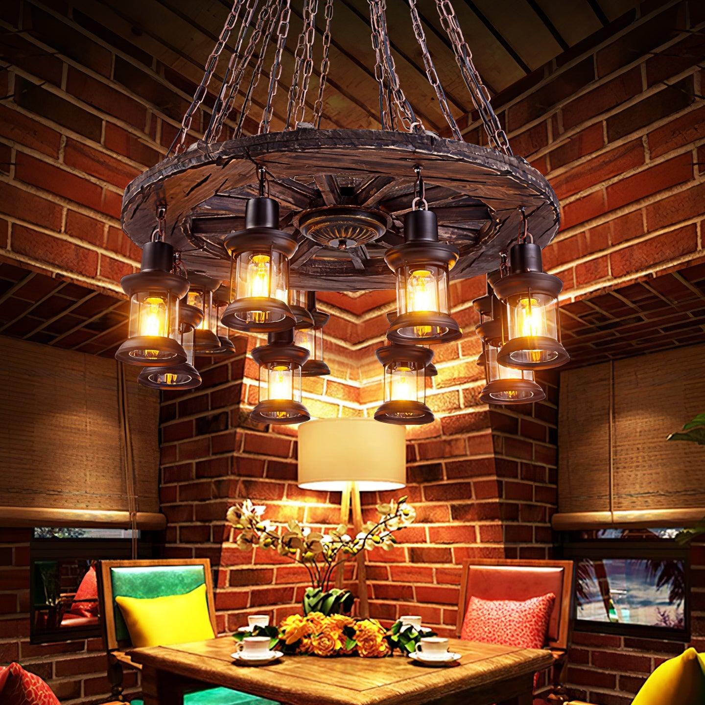 Rustic Industrial Wood Chandelier Nautical Farmhouse Hanging Ceiling Light
