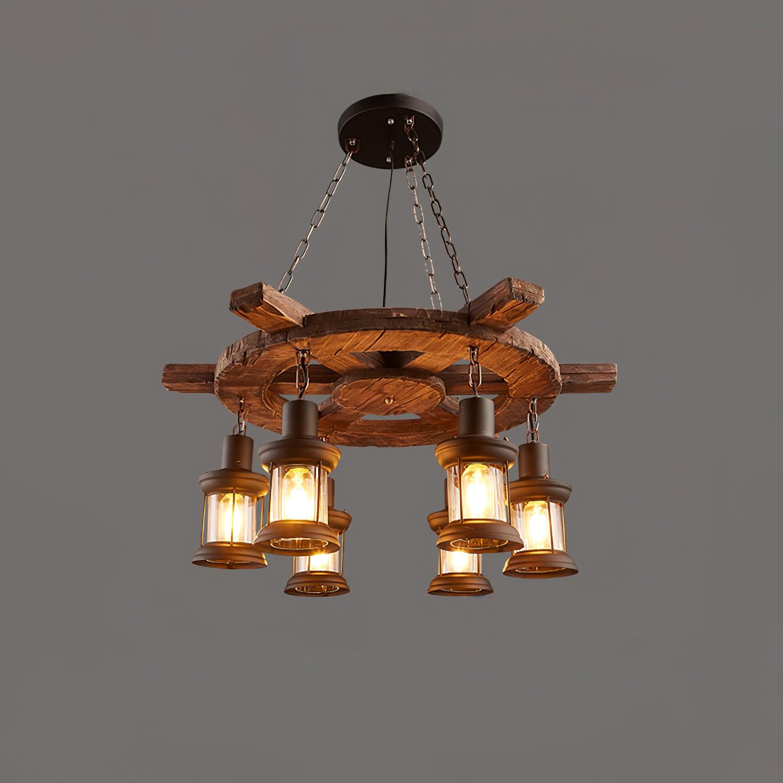 Rustic Industrial Wood Chandelier Nautical Farmhouse Hanging Ceiling Light