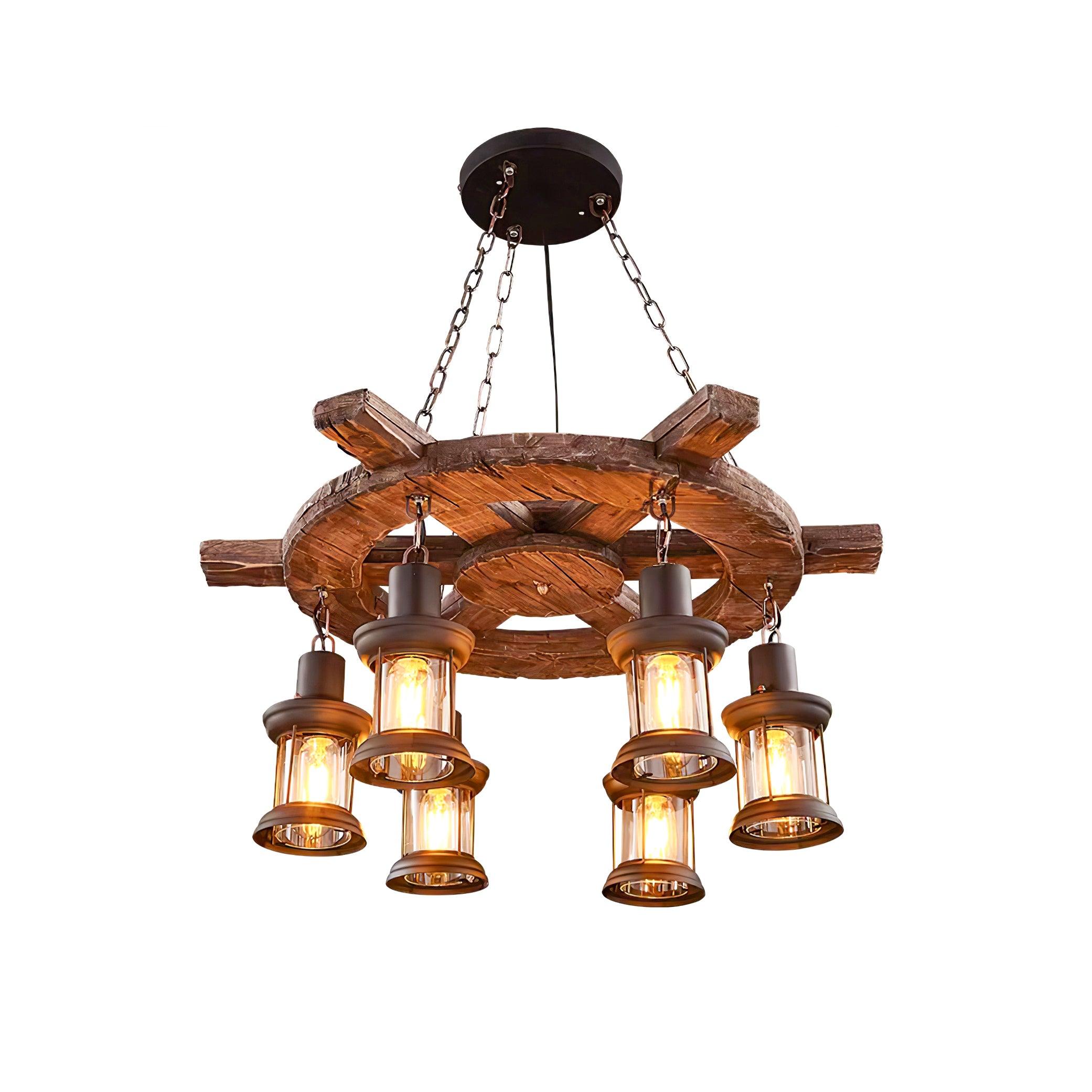 Rustic Industrial Wood Chandelier Nautical Farmhouse Hanging Ceiling Light