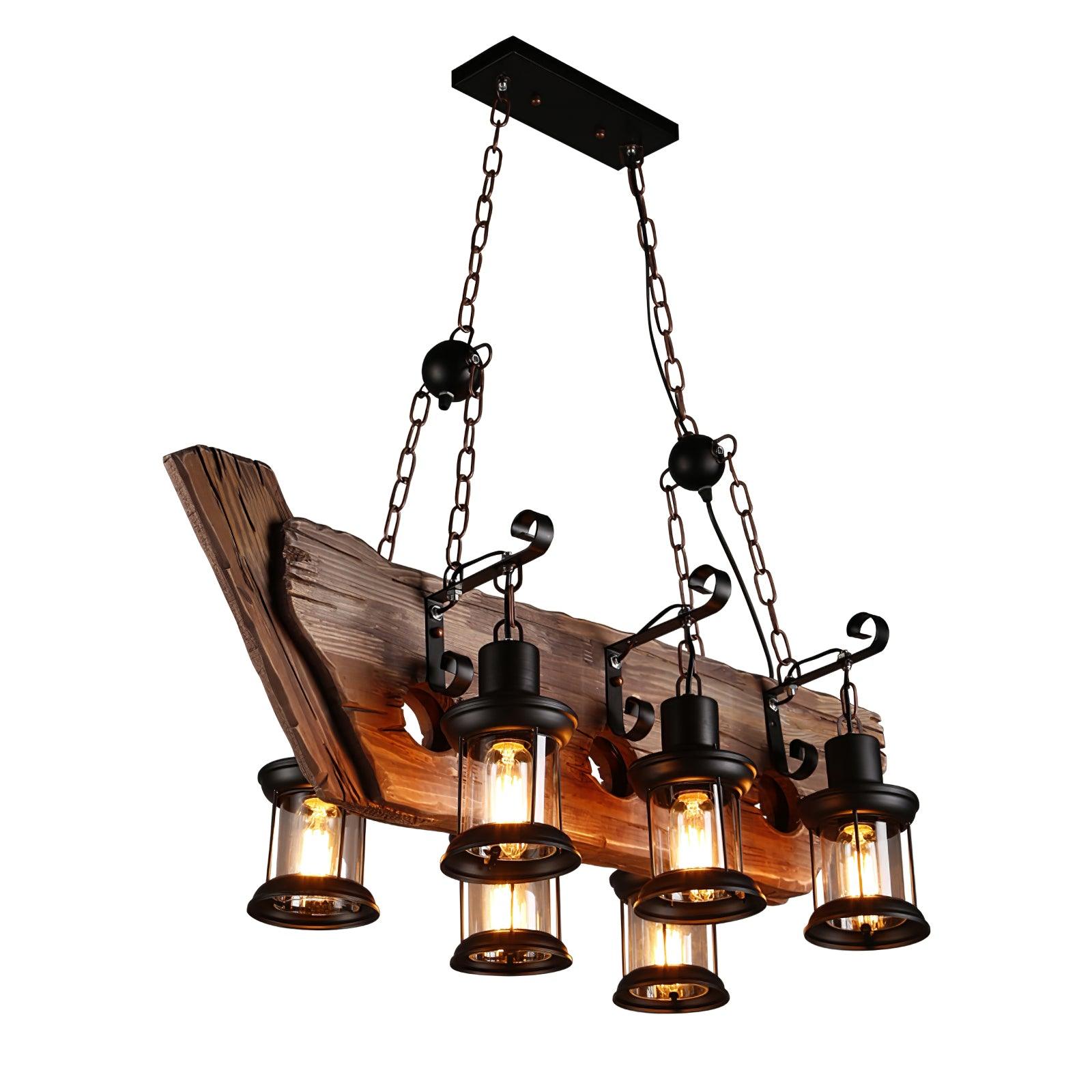 Rustic Industrial Wood Chandelier Nautical Farmhouse Hanging Ceiling Light