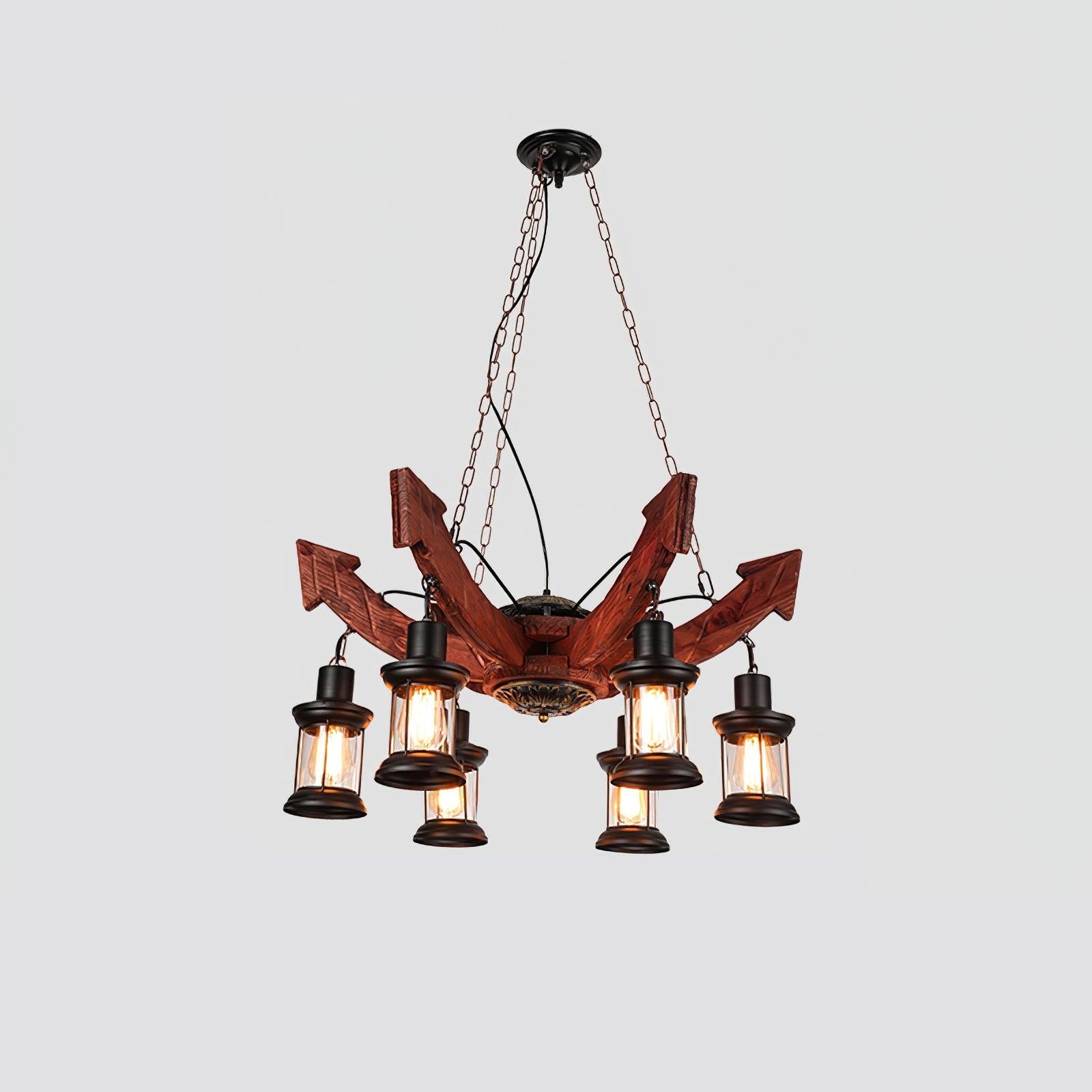 Rustic Industrial Wood Chandelier Nautical Farmhouse Hanging Ceiling Light