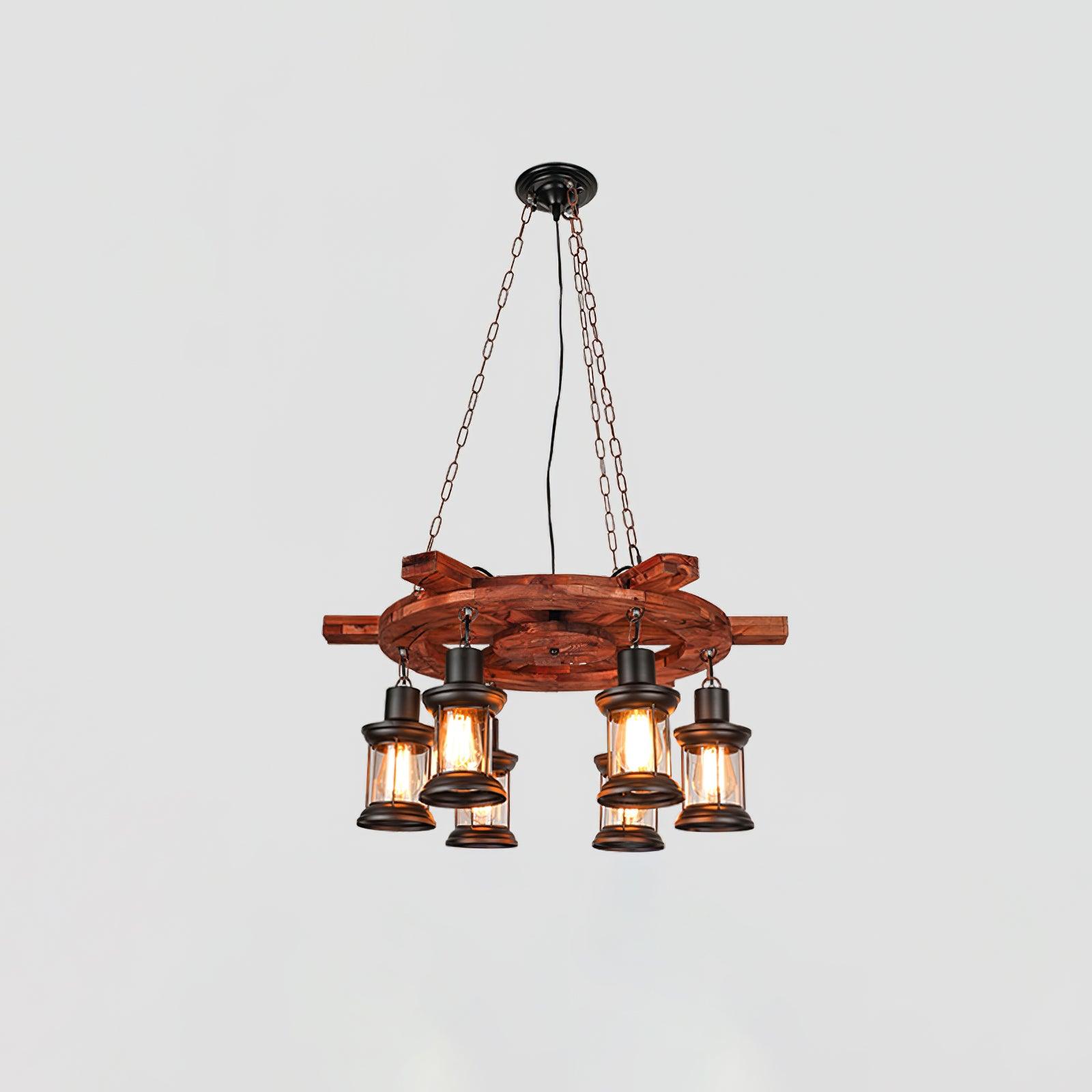 Rustic Industrial Wood Chandelier Nautical Farmhouse Hanging Ceiling Light
