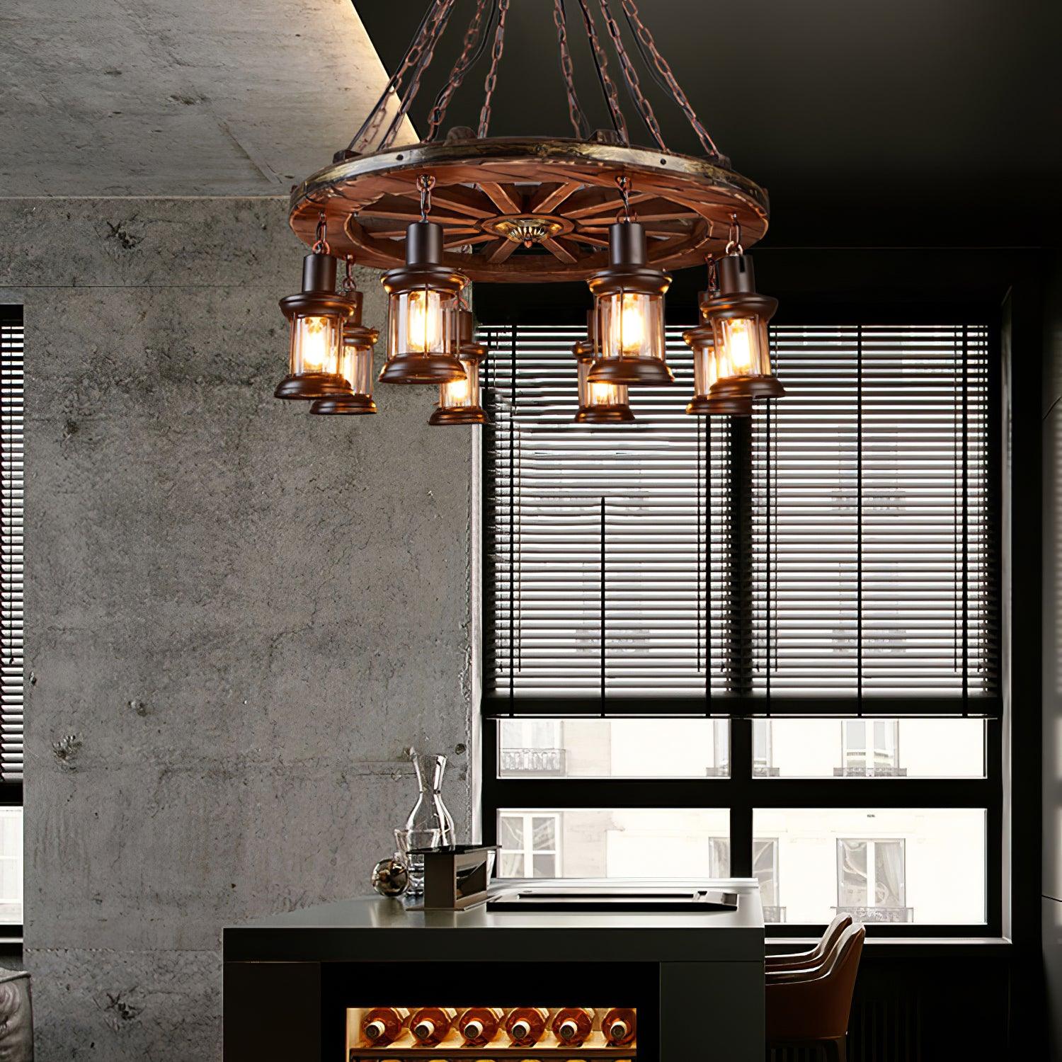 Rustic Industrial Wood Chandelier Nautical Farmhouse Hanging Ceiling Light