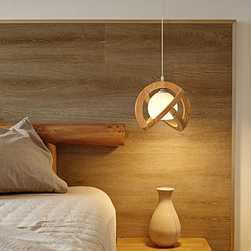 Rustic Modern Japanese Wabi Sabi Wood Glass LED Pendant Light for Minimalist Home Decor