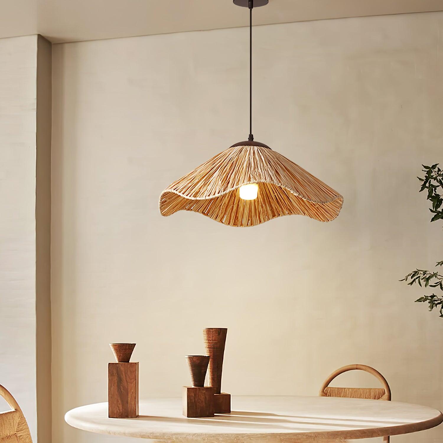 Rustic Natural Straw Handwoven Pendant Light for Coastal and Boho Home Decor