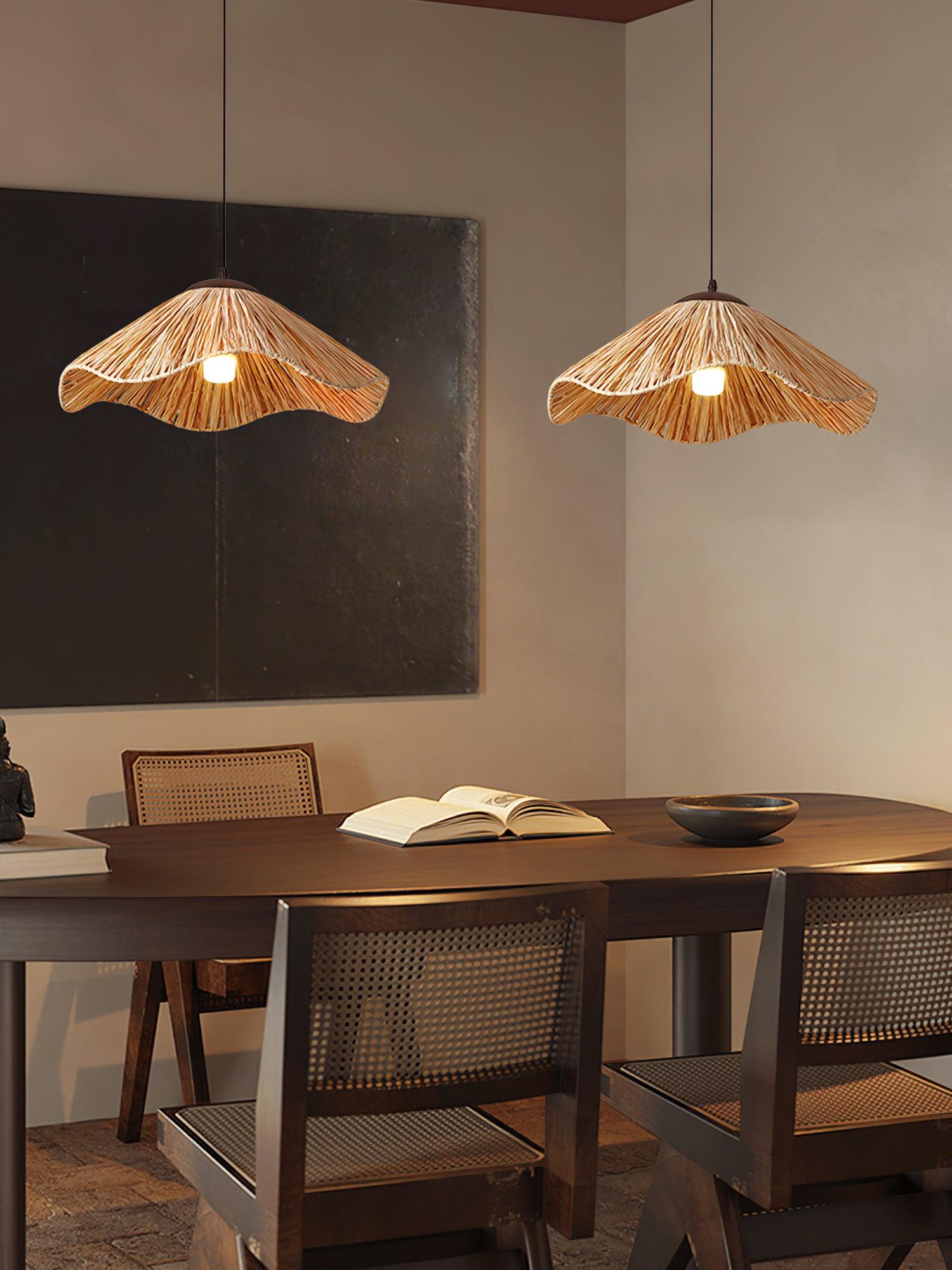 Rustic Natural Straw Handwoven Pendant Light for Coastal and Boho Home Decor