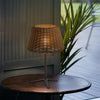 Rustic Outdoor Rattan Table Lamp IP65 Waterproof Wicker Shade with Black Stainless Steel Base