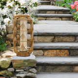 Rustic PE Rattan Portable Solar Powered Floor Lamp for Outdoor Patios and Gardens Warm White LED