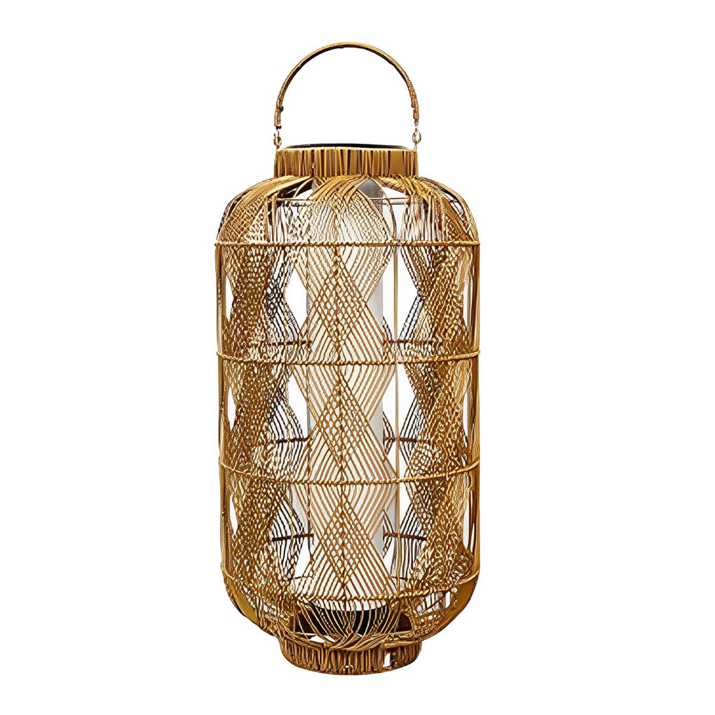 Rustic PE Rattan Portable Solar Powered Floor Lamp for Outdoor Patios and Gardens Warm White LED
