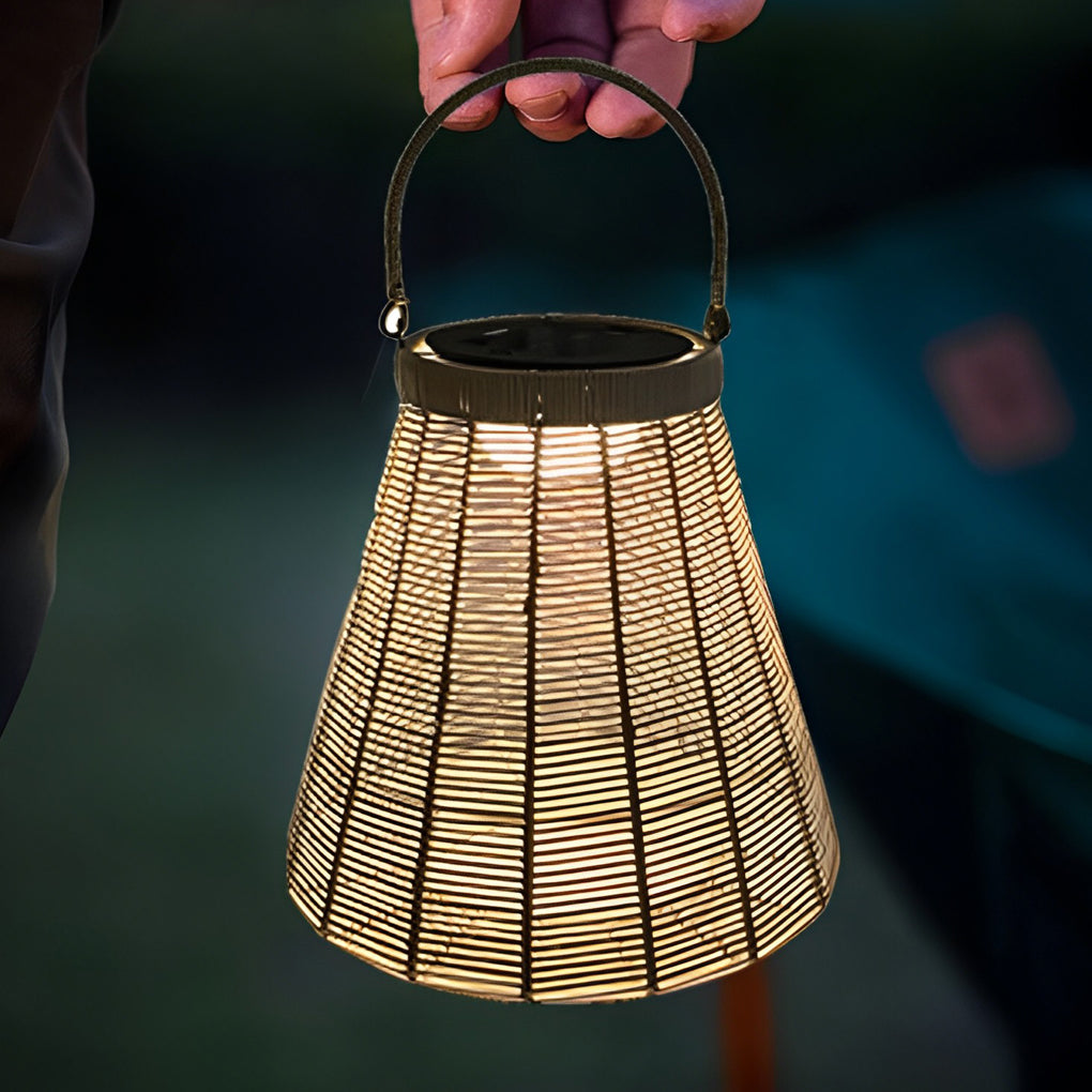 Rustic Rattan Solar Outdoor Lantern Decorative Waterproof LED Lamp for Camping Garden and Terrace