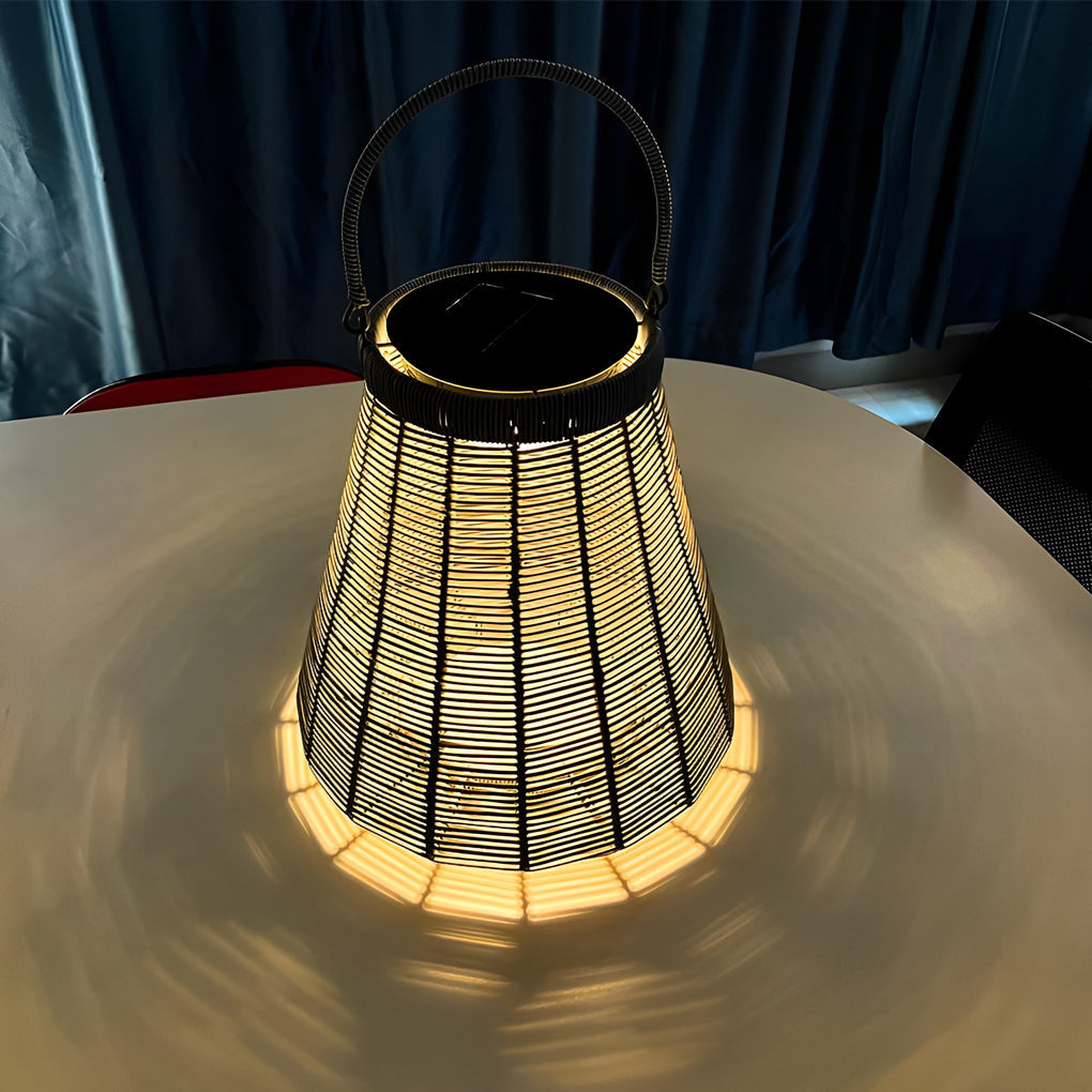 Rustic Rattan Solar Outdoor Lantern Decorative Waterproof LED Lamp for Camping Garden and Terrace