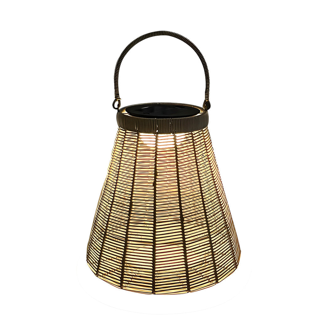 Rustic Rattan Solar Outdoor Lantern Decorative Waterproof LED Lamp for Camping Garden and Terrace