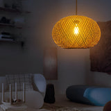 Rustic Round Bamboo Rattan Pendant Light Handmade Woven Hanging Chandelier