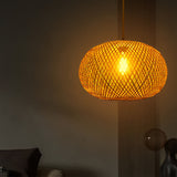 Rustic Round Bamboo Rattan Pendant Light Handmade Woven Hanging Chandelier