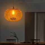 Rustic Round Bamboo Rattan Pendant Light Handmade Woven Hanging Chandelier
