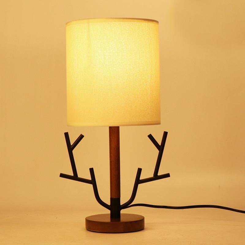 Rustic Tree Branch Table Lamp 16 Inch Vintage Wood Style Desk Light with Fabric Drum Shade US Plug