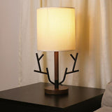 Rustic Tree Branch Table Lamp 16 Inch Vintage Wood Style Desk Light with Fabric Drum Shade US Plug
