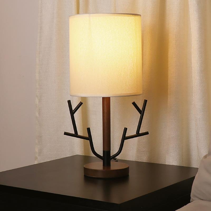 Rustic Tree Branch Table Lamp 16 Inch Vintage Wood Style Desk Light with Fabric Drum Shade US Plug