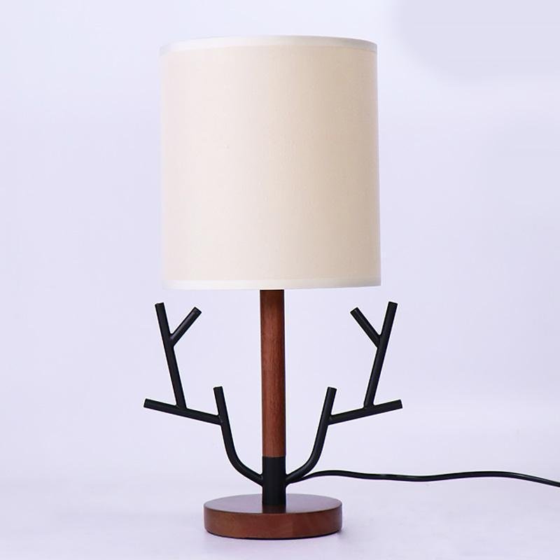 Rustic Tree Branch Table Lamp 16 Inch Vintage Wood Style Desk Light with Fabric Drum Shade US Plug