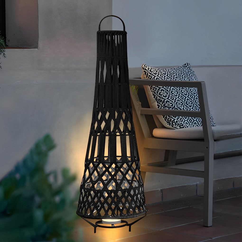 Rustic Tribal Outdoor Floor Lamp Waterproof Black Metal Light for Garden and Patio