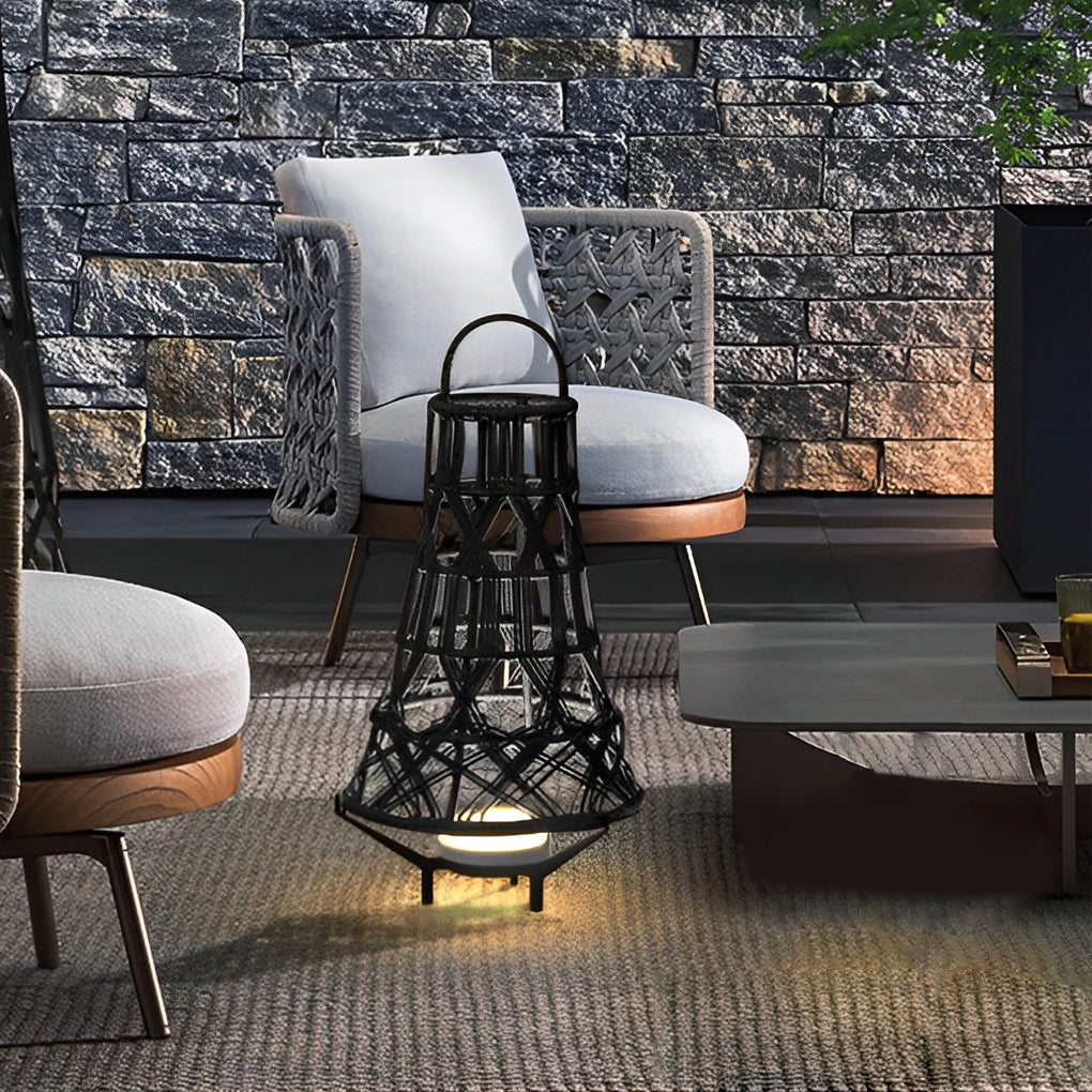 Rustic Tribal Outdoor Floor Lamp Waterproof Black Metal Light for Garden and Patio