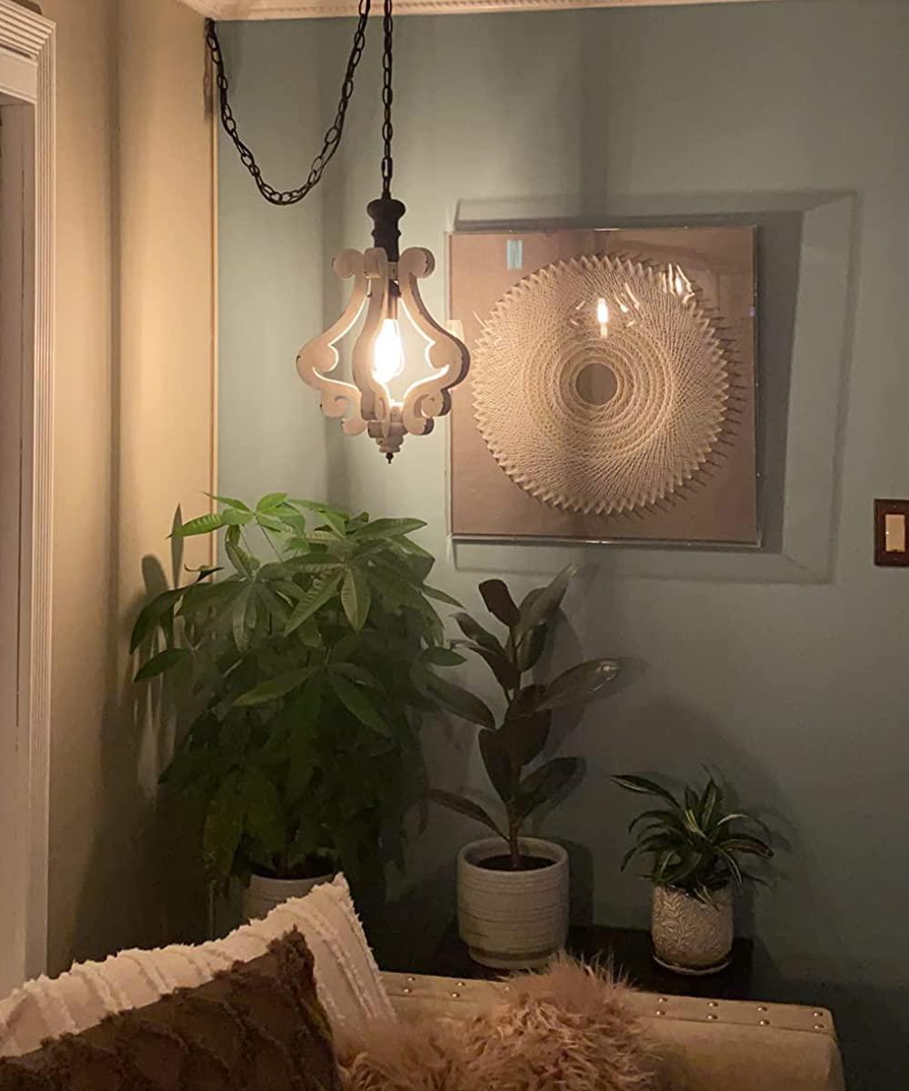 Rustic Wood and Metal Pendant Light Vintage Farmhouse Droplight Chandelier