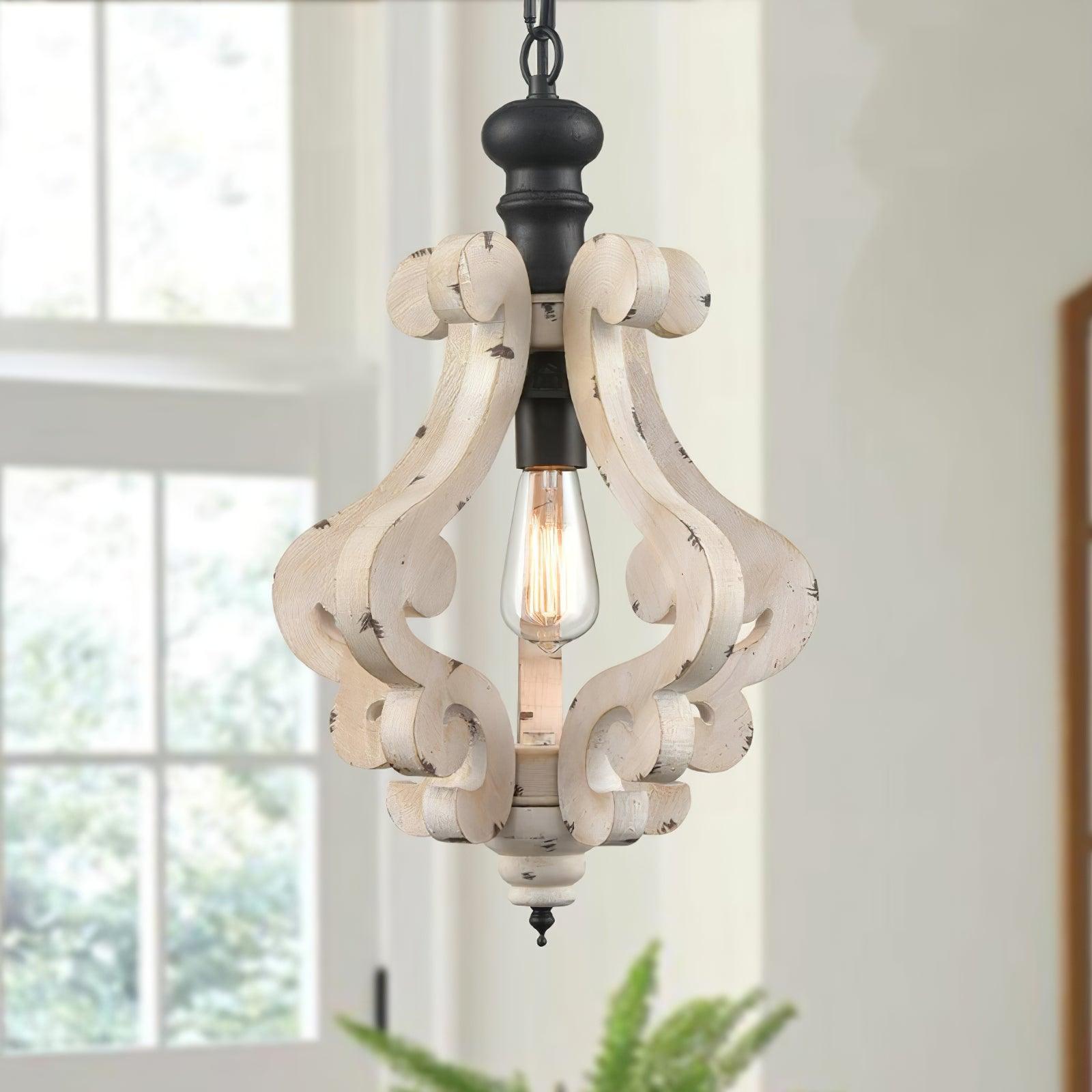 Rustic Wood and Metal Pendant Light Vintage Farmhouse Droplight Chandelier