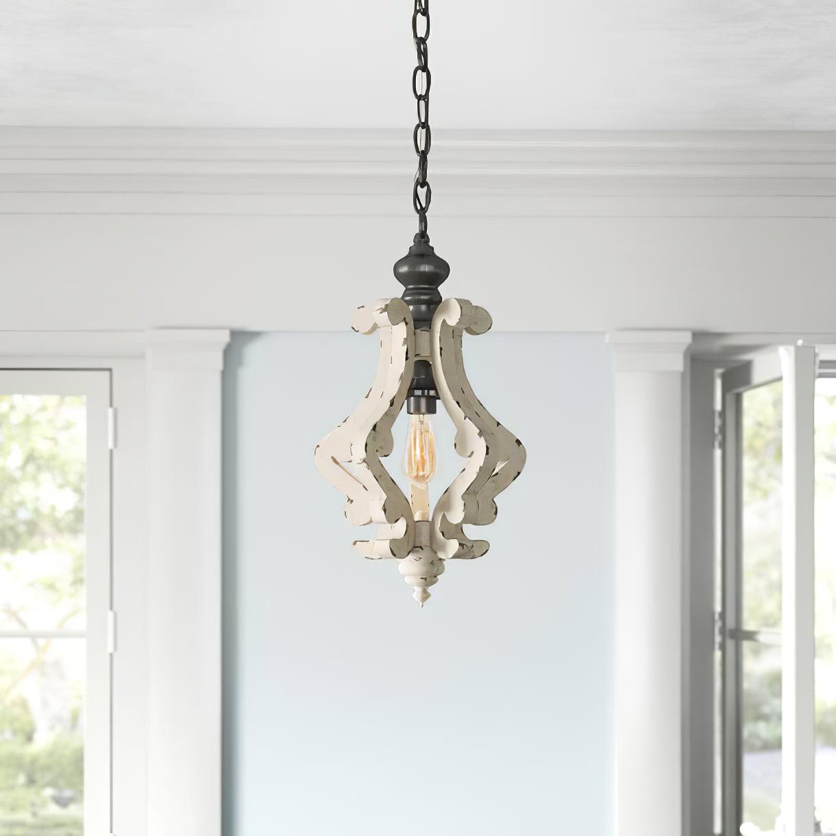 Rustic Wood and Metal Pendant Light Vintage Farmhouse Droplight Chandelier