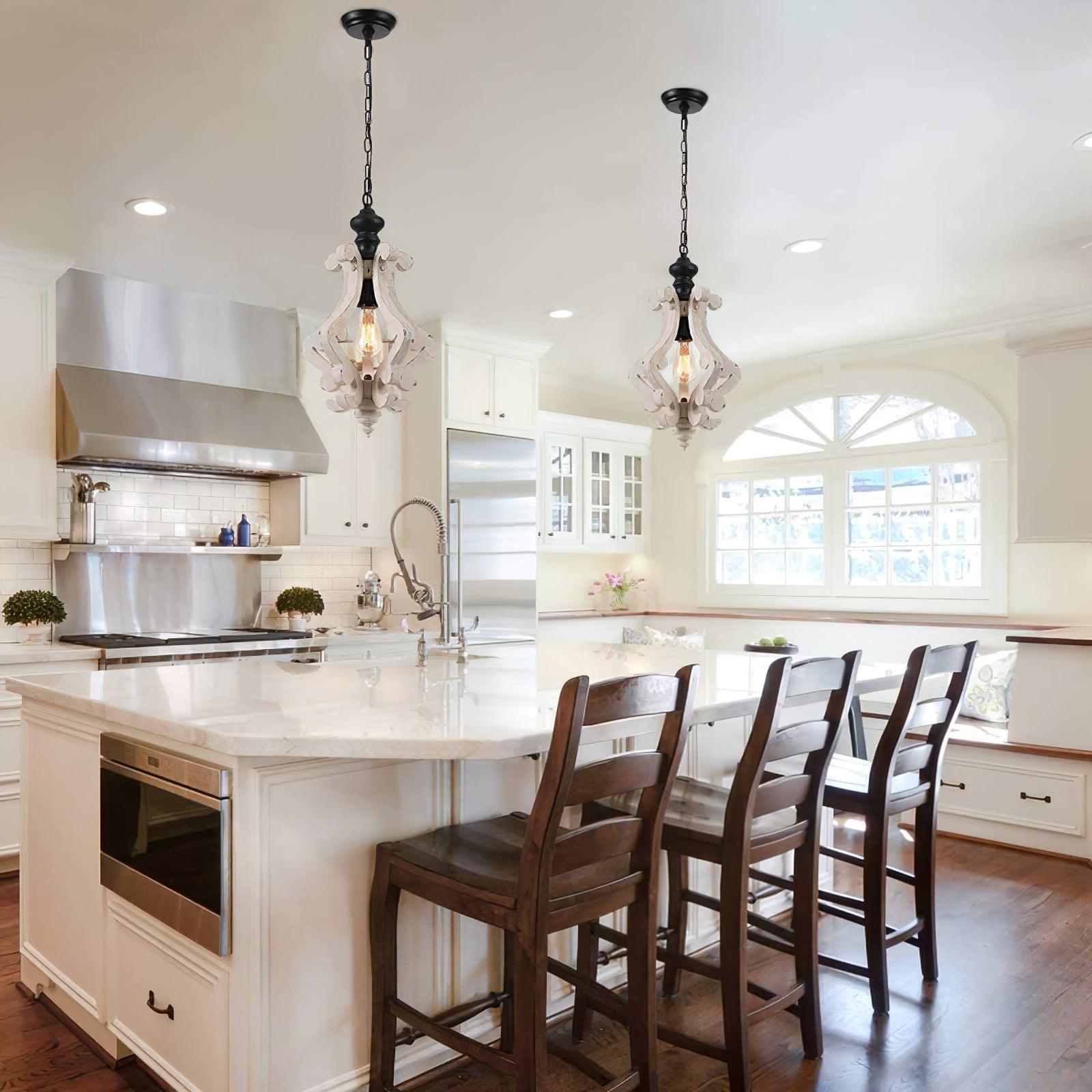 Rustic Wood and Metal Pendant Light Vintage Farmhouse Droplight Chandelier