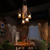 Rustic Wood Farmhouse Chandelier with 4 Lantern Lights for Kitchen Island and Dining Room