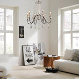 Rustic Wooden Bead Candle Style Gasolier Chandelier for Farmhouse Living Rooms