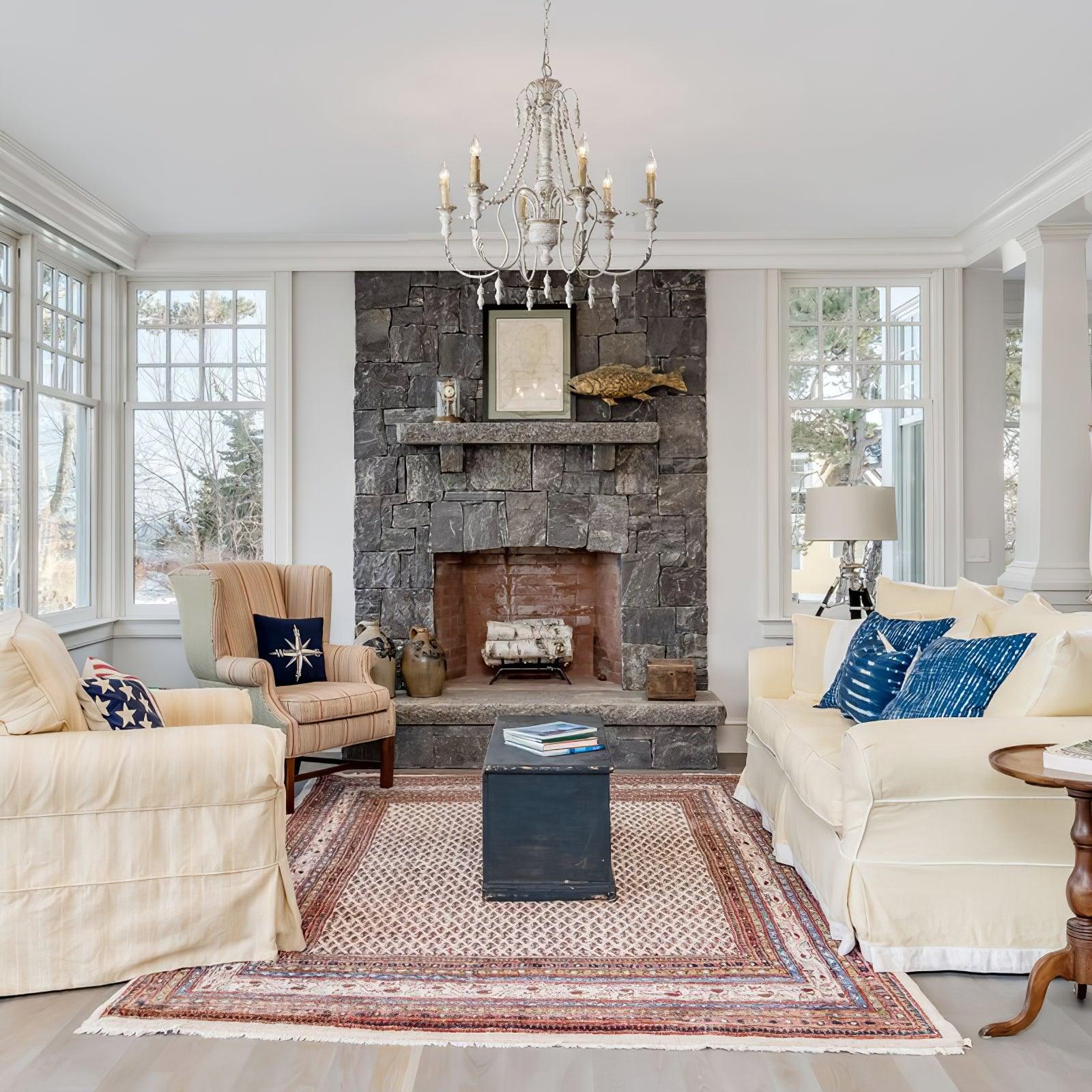Rustic Wooden Bead Candle Style Gasolier Chandelier for Farmhouse Living Rooms