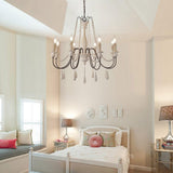 Rustic Wooden Bead Candle Style Gasolier Chandelier for Farmhouse Living Rooms