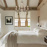 Rustic Wooden Bead Candle Style Gasolier Chandelier for Farmhouse Living Rooms