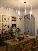 Rustic Wooden Bead Candle Style Gasolier Chandelier for Farmhouse Living Rooms