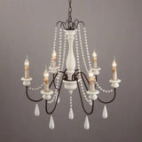Rustic Wooden Bead Candle Style Gasolier Chandelier for Farmhouse Living Rooms