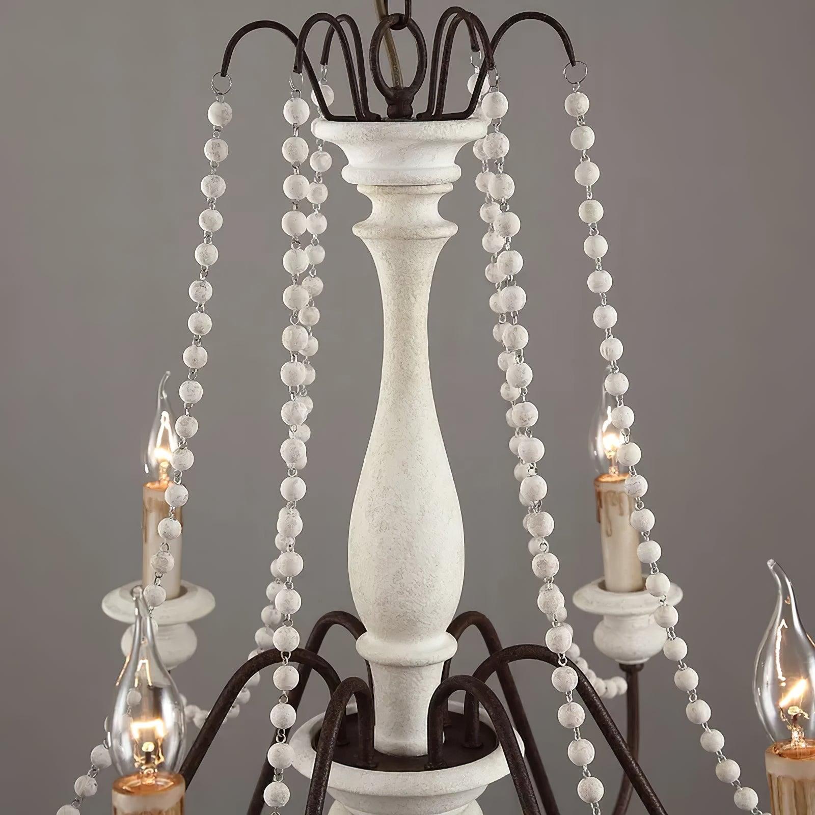 Rustic Wooden Bead Candle Style Gasolier Chandelier for Farmhouse Living Rooms