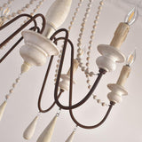 Rustic Wooden Bead Candle Style Gasolier Chandelier for Farmhouse Living Rooms