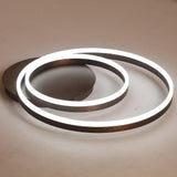 Modern Dimmable Double Ring LED Flush Mount Ceiling Light with Remote in Coffee Finish