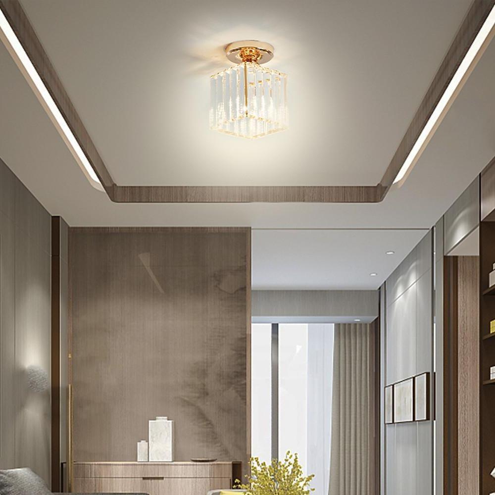 Modern Crystal LED Flush Mount Ceiling Light Industrial Metal Lamp for Hallway