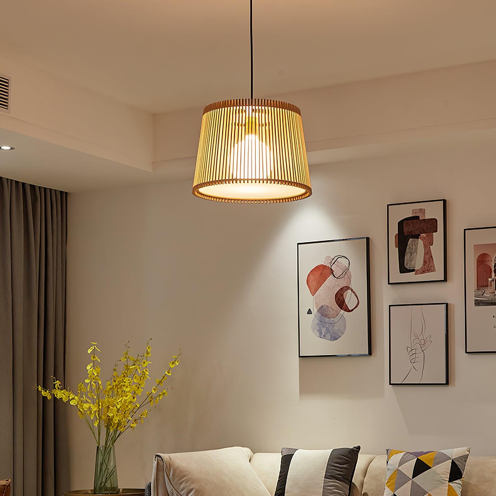 Samantha Wood Slat Pendant Light Natural Wooden Hanging Chandelier for Living Room and Dining Area