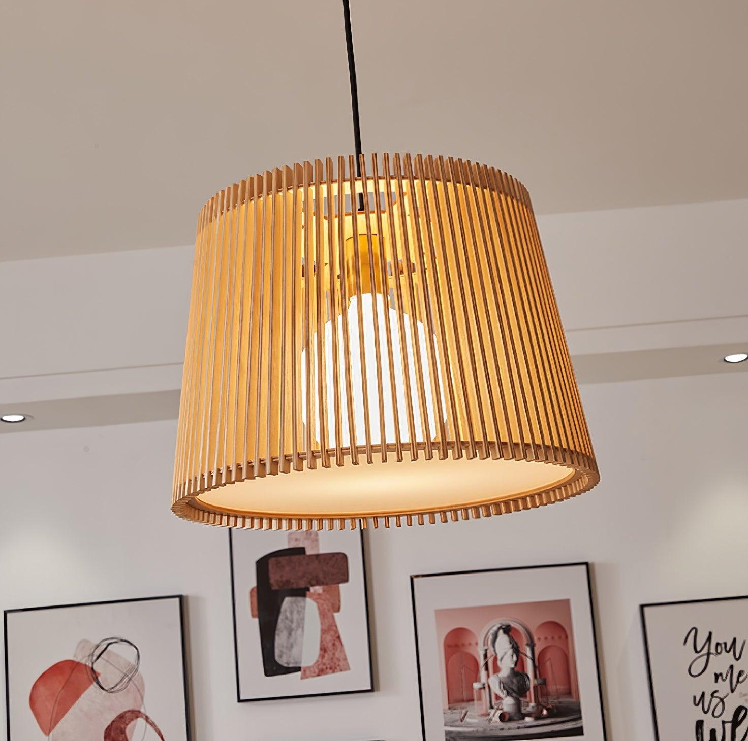 Samantha Wood Slat Pendant Light Natural Wooden Hanging Chandelier for Living Room and Dining Area