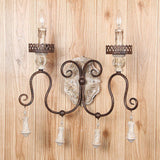 Santa Trinita Vintage Aged Silver Leaf Hand Carved Wood Wall Sconce Light Fixture Set of 2