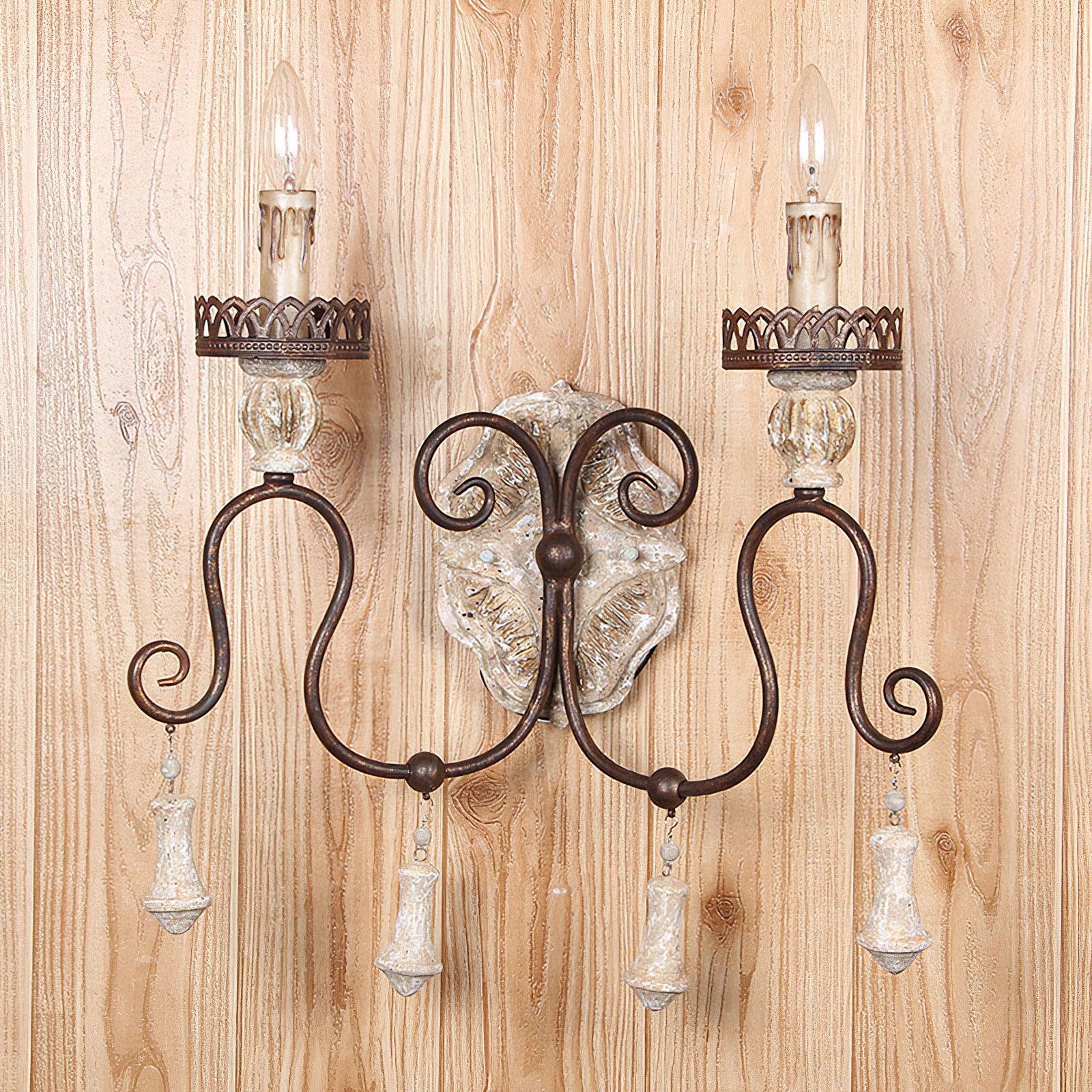 Santa Trinita Vintage Aged Silver Leaf Hand Carved Wood Wall Sconce Light Fixture Set of 2