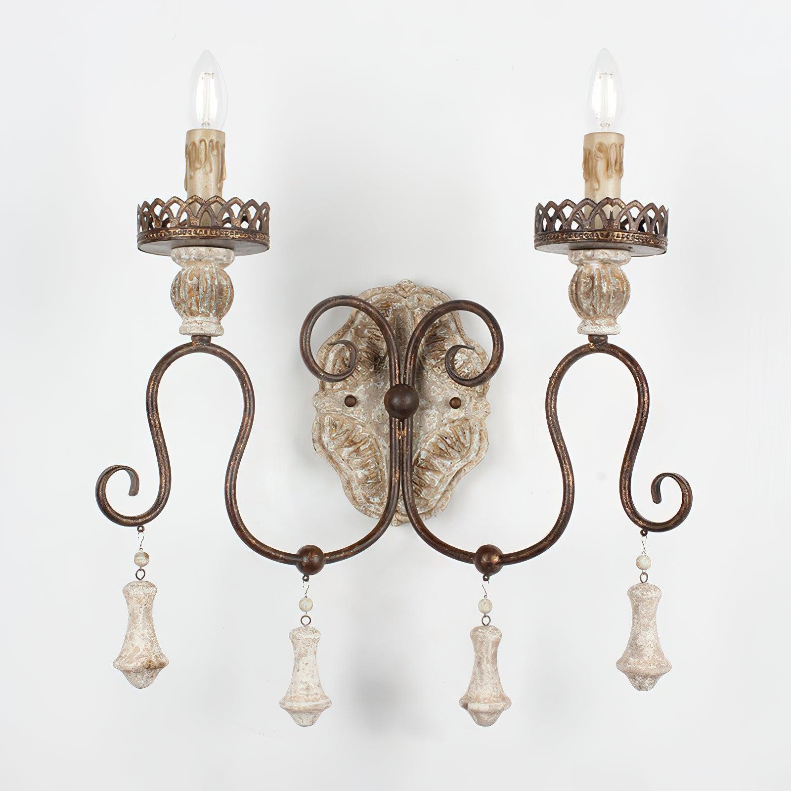 Santa Trinita Vintage Aged Silver Leaf Hand Carved Wood Wall Sconce Light Fixture Set of 2