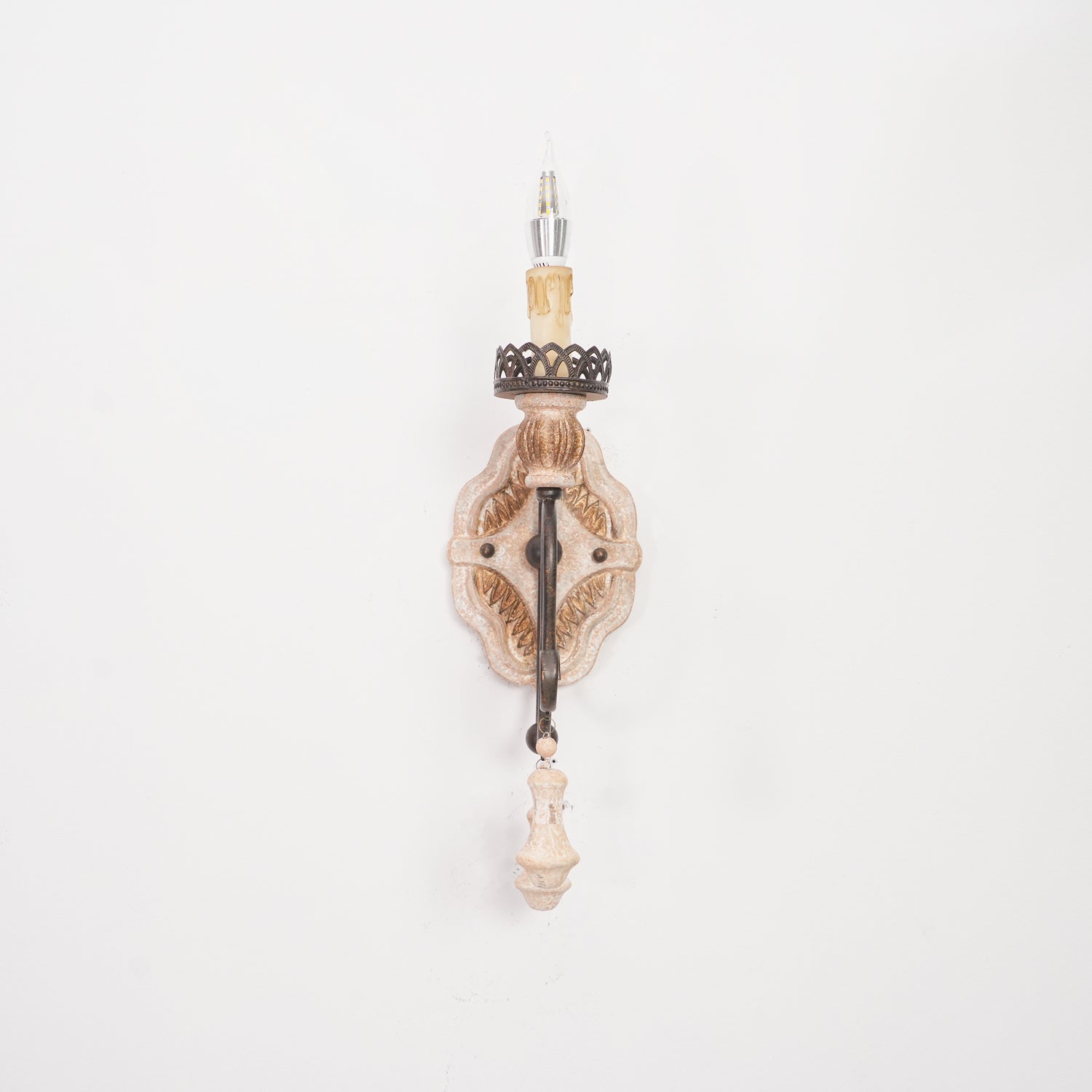 Santa Trinita Vintage Aged Silver Leaf Hand Carved Wood Wall Sconce Light Fixture Set of 2
