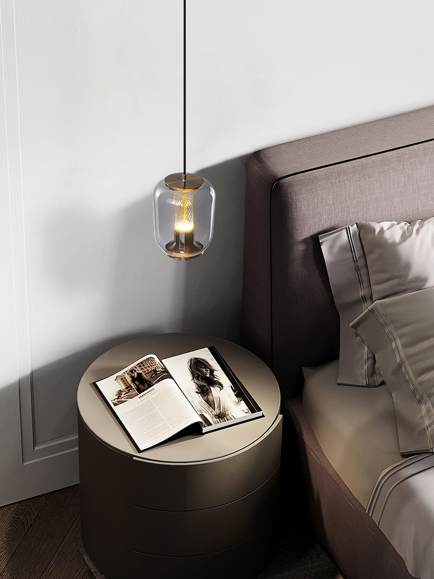 Savannah Smoke Gray Glass Pendant Light with Gold Finish Integrated LED Ceiling Hanging Lamp